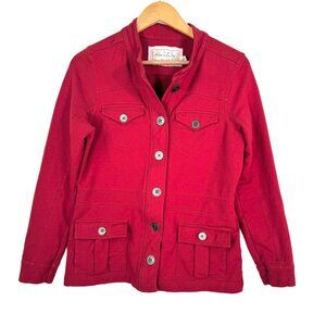 Aventura Utility Safari Jacket Button-Front Twill Organic Cotton Red Size M